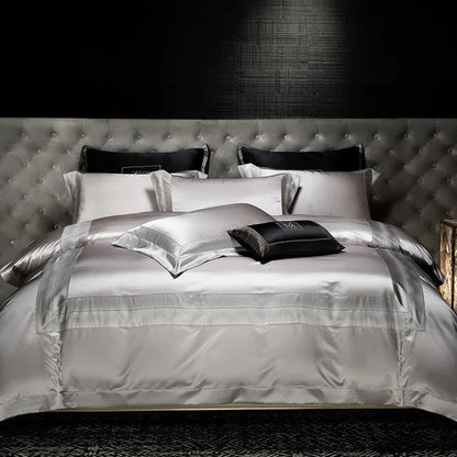 Decobites Silky Satin Brocade Jacquard Bedding Set with Egyptian Cotton for Luxury Comfort