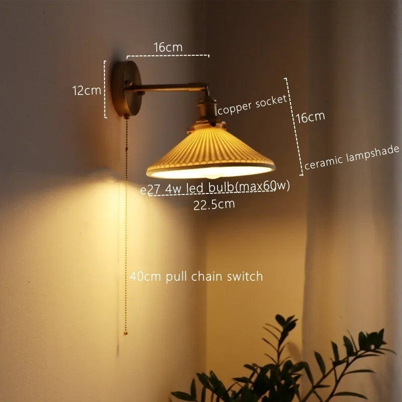 DecorBites™ Ceramic LED Wall Sconce Pull Chain Switch for Dining Bedroom Bathroom Mirror