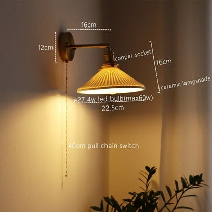 DecorBites™ Ceramic LED Wall Sconce Pull Chain Switch for Dining Bedroom Bathroom Mirror