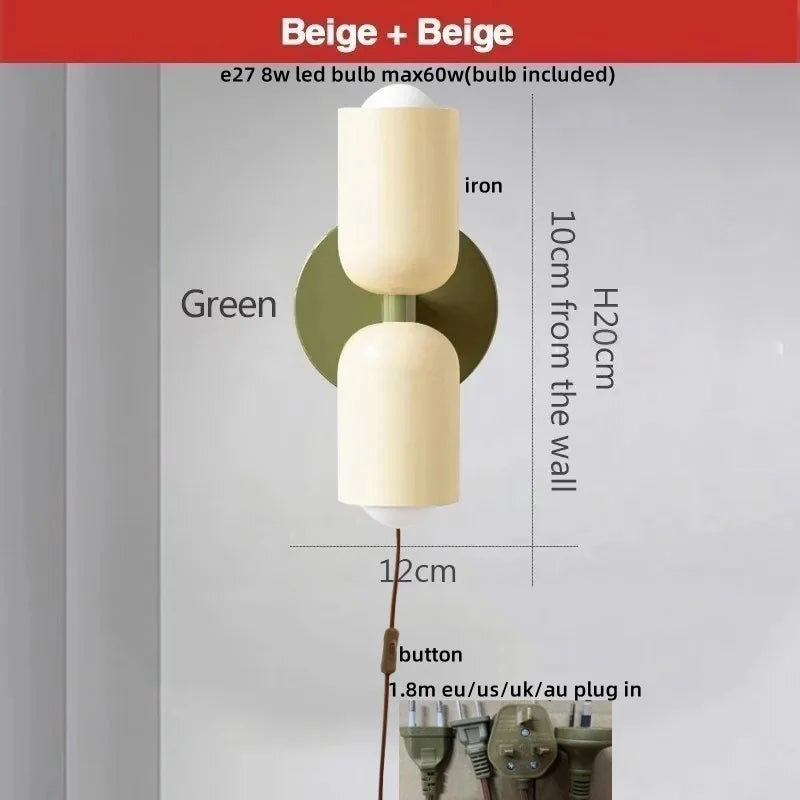 DecorBites™ LED Wall Lights Colorful Iron Double Heads Modern Bedside Lamp