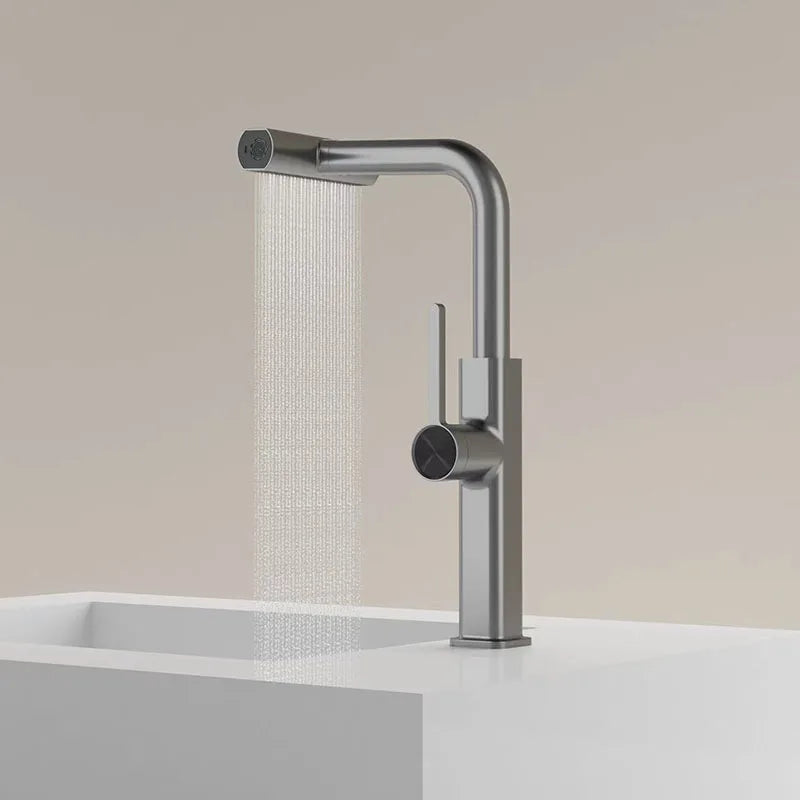 DecorBites™ Digital Display Single Lever Brass Kitchen Faucet - Hot Cold Pull Out Mixer