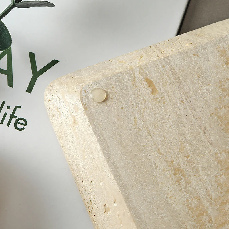 DecorBites™ Beige Travertine Marble Plate for Pastry Cheese Dessert Coffee & Bathroom Essentials