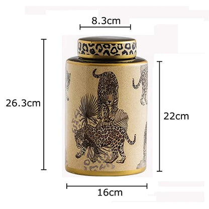 DecorBites™ Leopard Pattern Tank Ceramic Storage Jar with Lid for Jewelry and Cosmetics