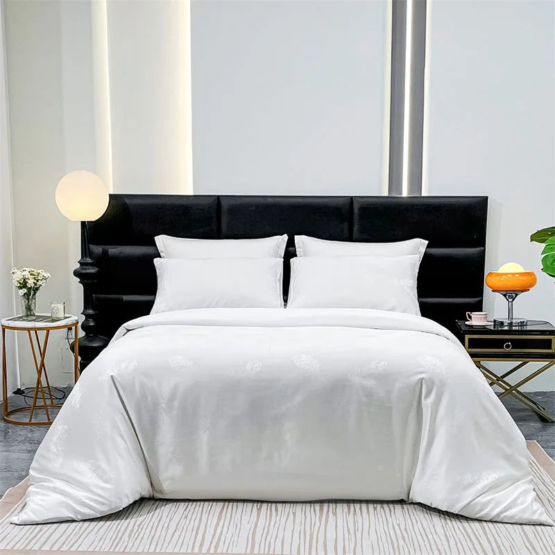 DecorBites™ Jacquard Satin Duvet Cover Set - Luxury Solid Soft Quilt Kit