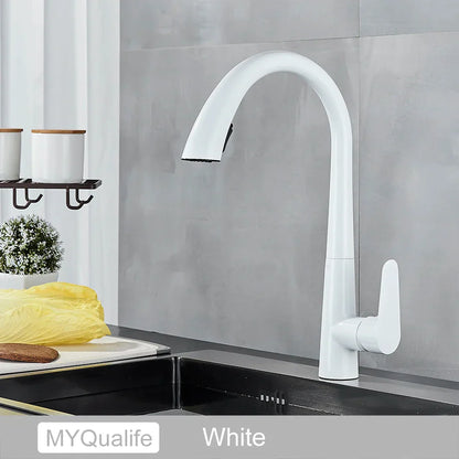 صنبور مطبخ أسود من DecorBites™ بمقبض واحد قابل للسحب لخلاط الماء الساخن والبارد