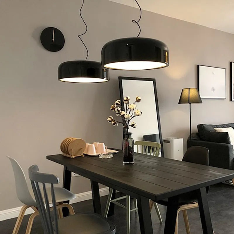DecorBites™ Glossy Black Round Pendant Light for Dining Room, Modern Nordic Hanging Lamp