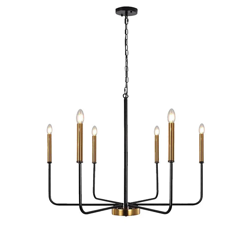 DecorBites™ LED Gold & Black Candle Chandelier: Modern American Living Room Hanging Light