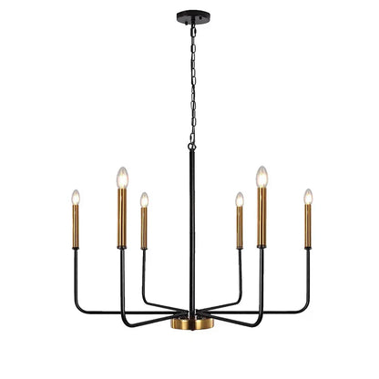 DecorBites™ LED Gold & Black Candle Chandelier: Modern American Living Room Hanging Light
