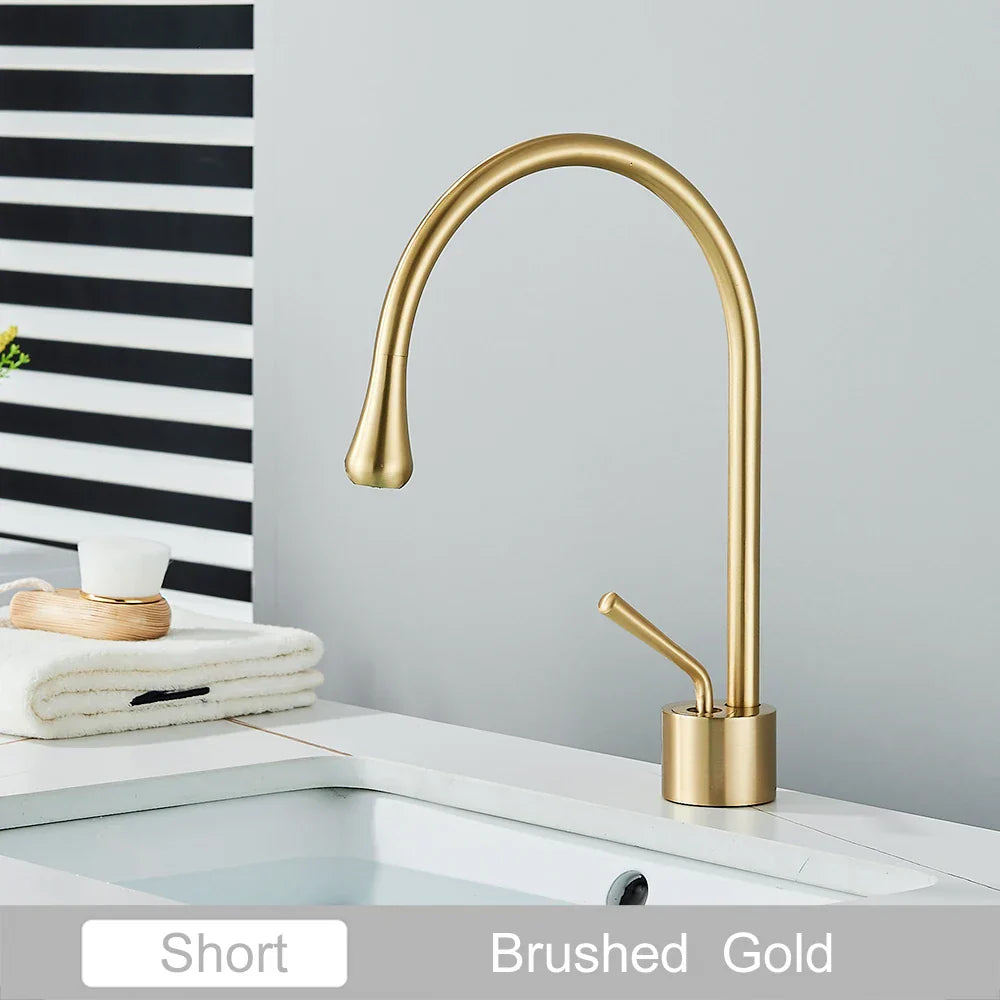 Grifo alto DecorBites™ Gold, mezclador giratorio de cascada de 360° para lavabo de baño