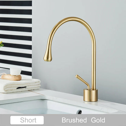 Grifo alto DecorBites™ Gold, mezclador giratorio de cascada de 360° para lavabo de baño