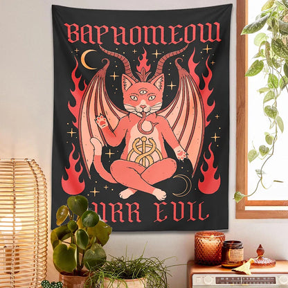 Decobites Cat Baphomeow Tapestry: Boho Witchcraft Moon Star Decor for Home & Dorm Room