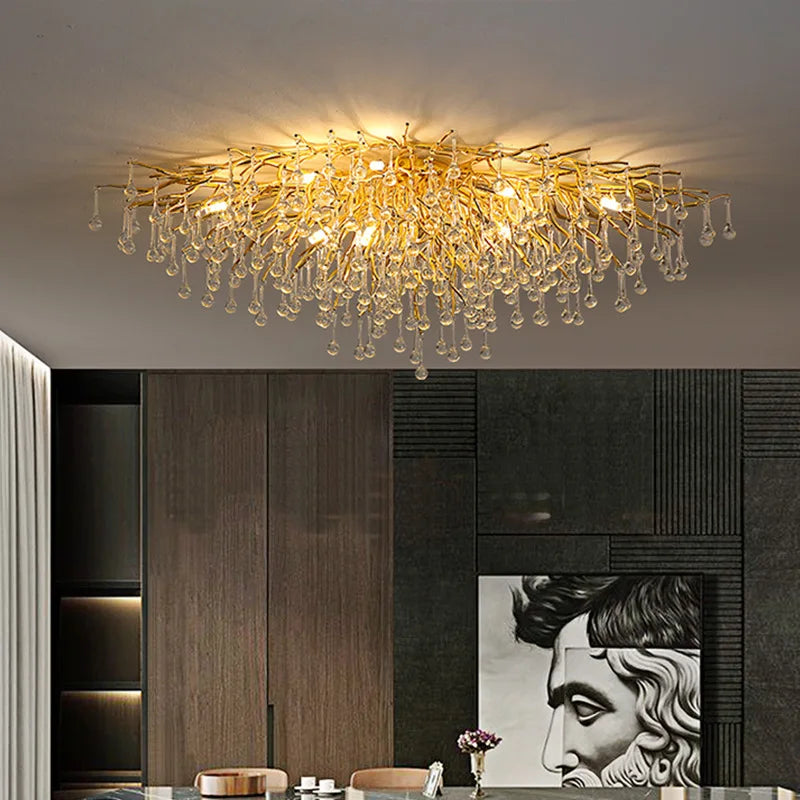 Decorbites™ Lámpara de Techo LED de Cristal Dorado para Espacios Elegantes