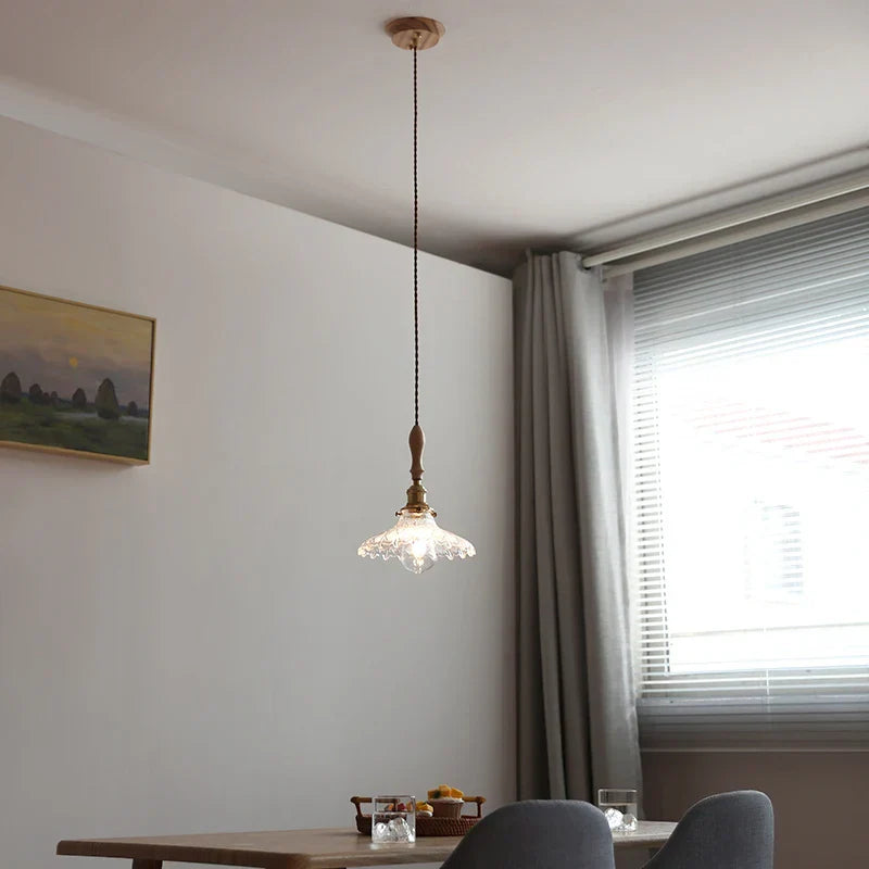 DecorBites™ Glass LED Pendant Lamp with Wood Handle - Modern Nordic Hanging Light