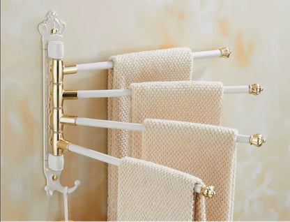 DecorBites™ Antique Carved Swivel Towel Hanger, Wall Mounted Folding Towel Bar, Bathroom Towel Holder