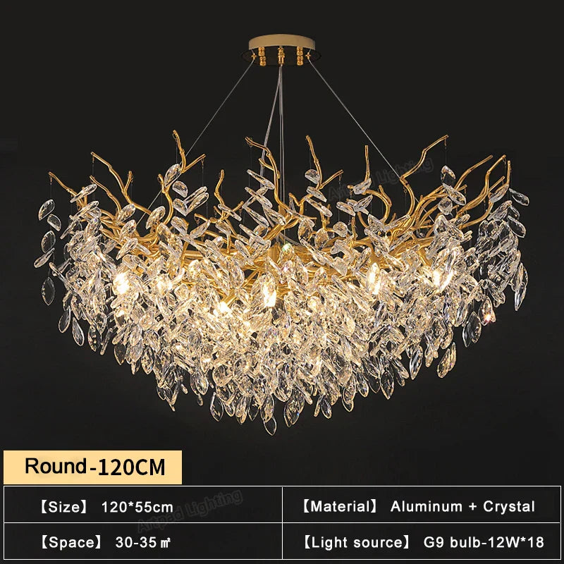 DecorBites™ Gold Crystal Chandeliers for Dining Room Branch Hanging Lamp Large Lighting