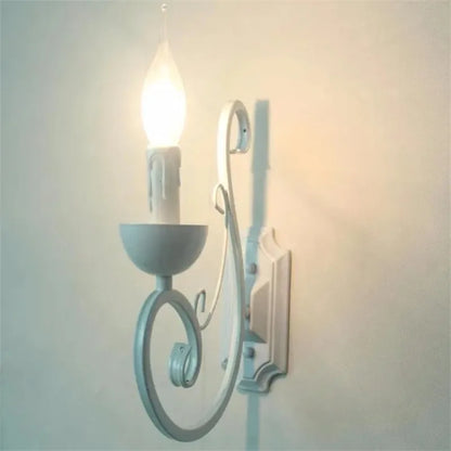 DecorBites™ Elegant White Iron Wall Lamp E14 Candle Light Bedroom Lighting