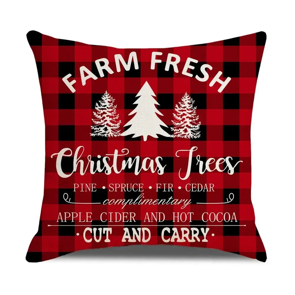 DecorBites™ Christmas Elk Pillowcase 45x45cm Farmhouse Red Letter Design