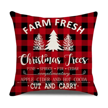 DecorBites™ Christmas Elk Pillowcase 45x45cm Farmhouse Red Letter Design