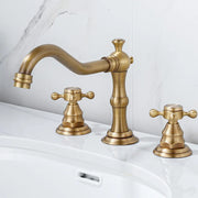 Bronze faucet set on a white sink with a light gray background