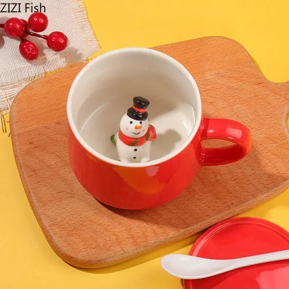 DecorBites™ Christmas Animals Ceramic Tea Cup Set Red Porcelain Mugs