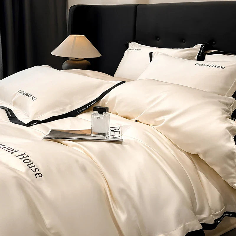 DecorBites™ Ice Silk Embroidery Bed Set | Skin-Friendly Duvet Cover Kit | Comforter Sets