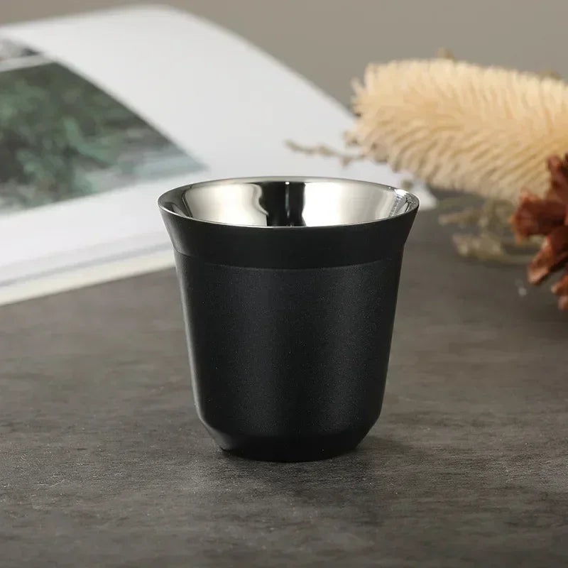 DecorBites™ Double Wall Espresso Mugs 80ml - Set of 2 Stainless Steel Heat Insulated Cups