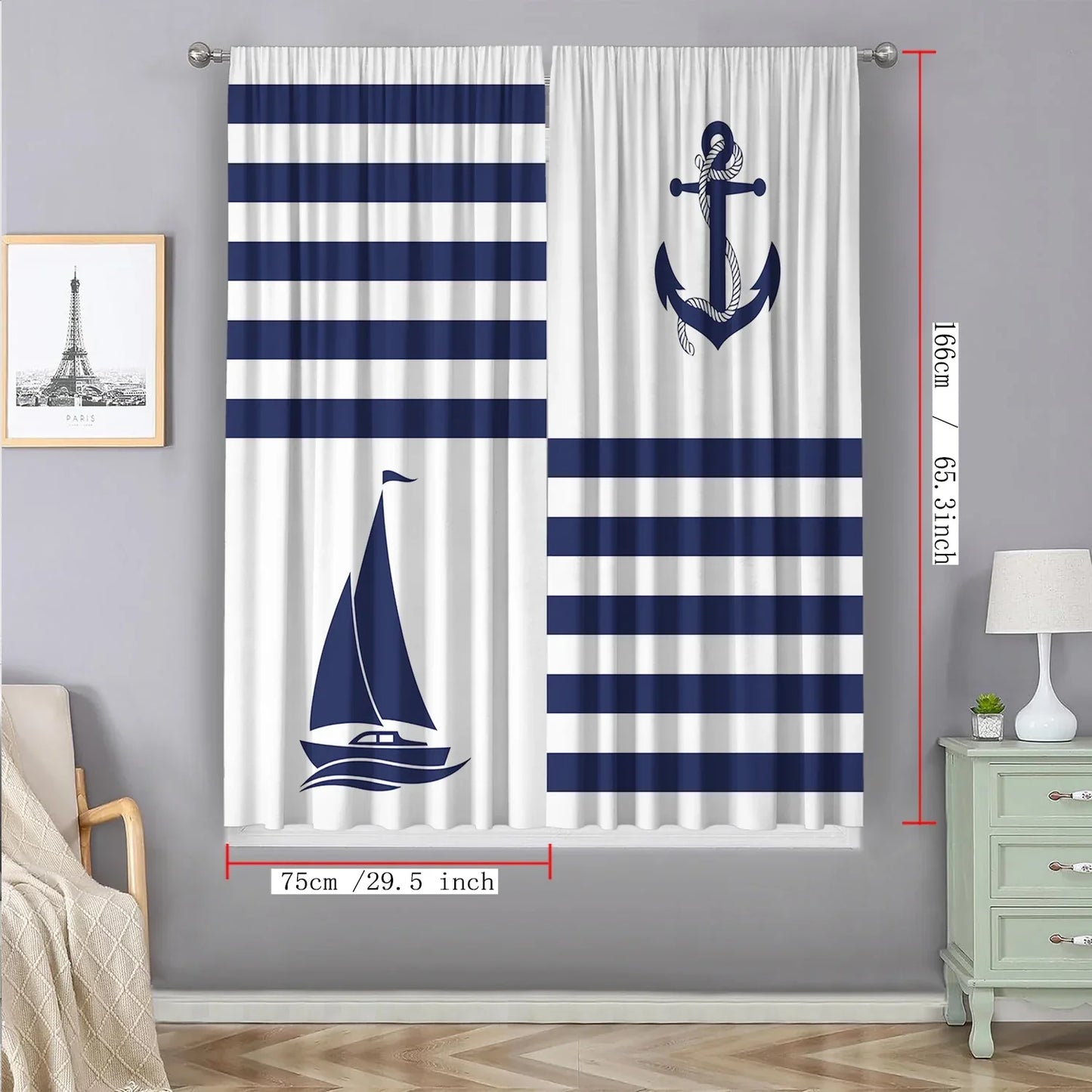 Decobites Ocean Sail & Lighthouse Screen Curtain Set for Kitchen & Coffee Shop