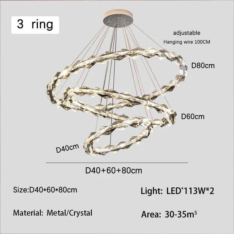 DecorBites™ Crystal Ring Chandelier: Modern Dimmable LED Ceiling Fixture