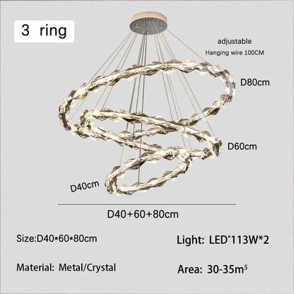 DecorBites™ Crystal Ring Chandelier: Modern Dimmable LED Ceiling Fixture