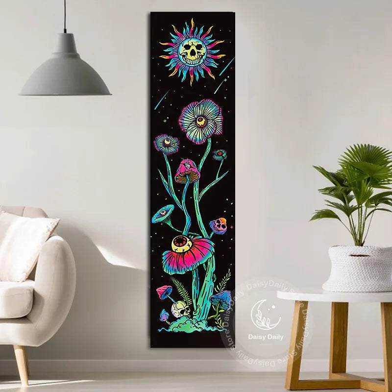 Decobites Sun Moon Vertical Skull Floral Galaxy Tapestry Space Wall Hanging