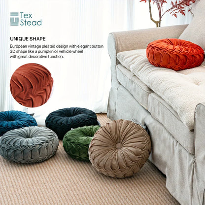 Decobites Velvet Pumpkin Round Cushion for Couch, Bed, Sofa, Chair - Decorative 3D Design