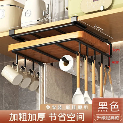 DecorBites™ Kitchen Rack: Cupboard Paper Towel Rags Hanger with Hooks