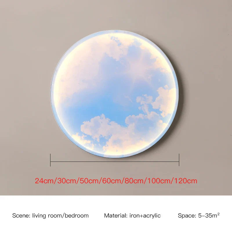 DecorBites™ Circular Ring Sky Blue White Cloud Wall Lamp for Living Room Baby Bedroom