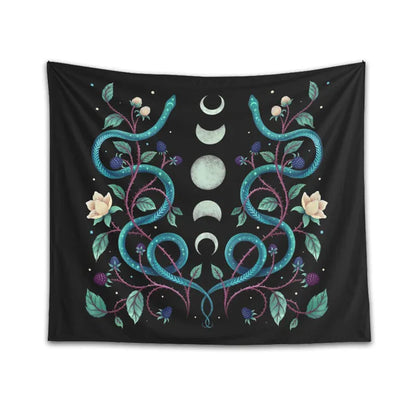 Decobites Serpent Moon Phase Tapestry: Aesthetic Psychedelic Wall Hanging for Home Decor