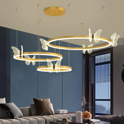 Decorbites™ Lámpara de Araña de Techo Redonda LED Mariposa Dorada para Sala de Estar y Dormitorio