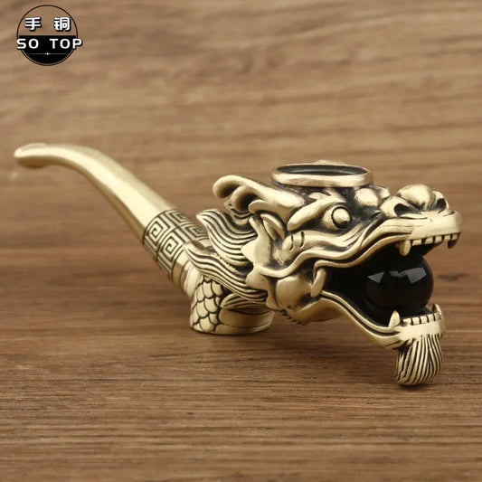 DecorBites™ Chinese Dragon Copper Filter Pipe: Unique Handmade Men's Smoking Accessory Gift