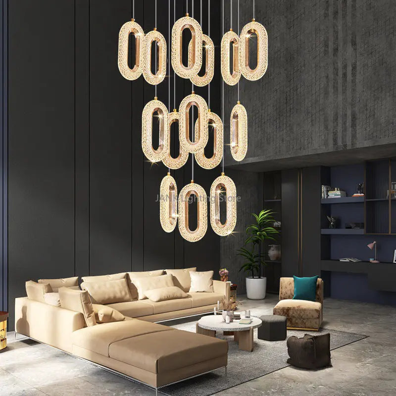 DecorBites™ Gold Acrylic Chandelier LED Pendant Light Modern Staircase Bedroom Living Room Decor