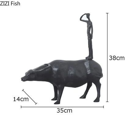 DecorBites™ تمثال راعي بقر من الراتنج لديكور المنزل الحديث