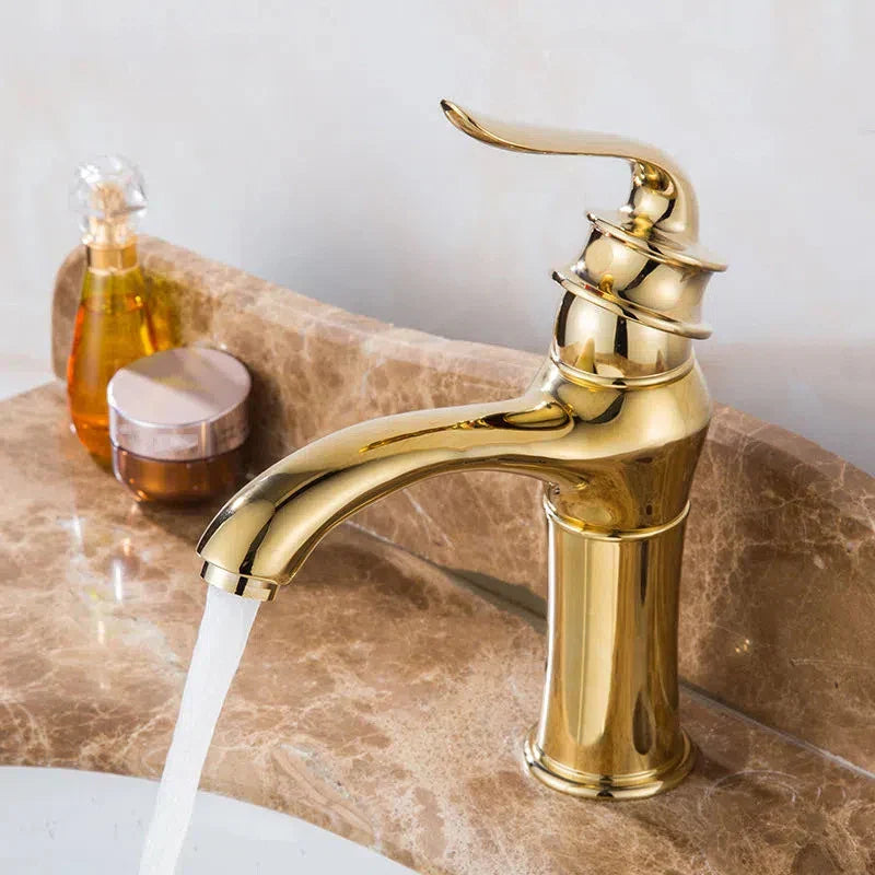 Grifo de Lavabo de Oro de la Cuenca Decorbites™ Moderno para Baño Accesorio de Cocina con Mango Único