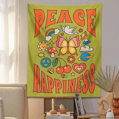 Decobites Hippie Trippy Tapestry: Flower Peace Happiness Butterfly Rainbow Sun Wall Decor