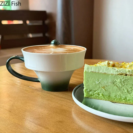 DecorBites™ Gradient Ceramic Cup & Saucer Set - Colorful Tea & Coffee Mug for Dining Table