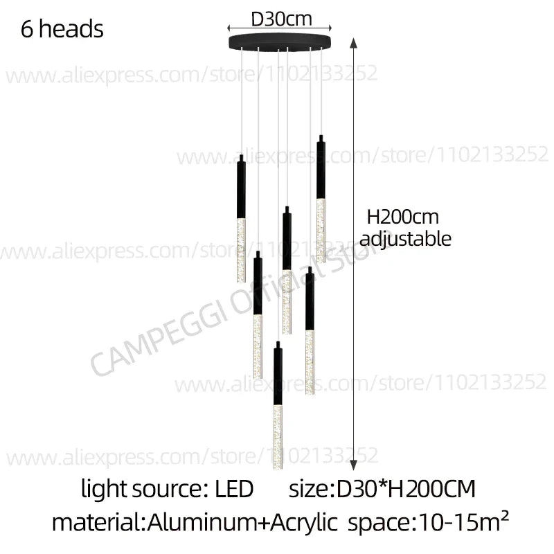 DecorBites™ Cylindrical Chandelier: Modern Nordic Indoor Lighting for Living Room, Staircase & Ceiling