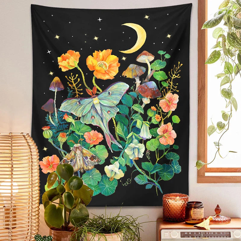 Floral Moon Luna Tapestry for Home Decor by Decobites