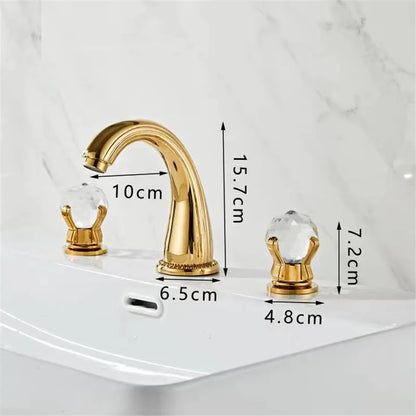 DecorBites™ Gold Crystal Handle Basin Faucet, 3 Hole Widespread Bathroom Sink Tap