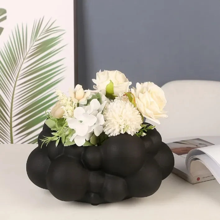 ديكور بايتس™ - مزهرية خزفية مجردة مرقعة، وعاء زهور فقاعية، ديكور منزلي