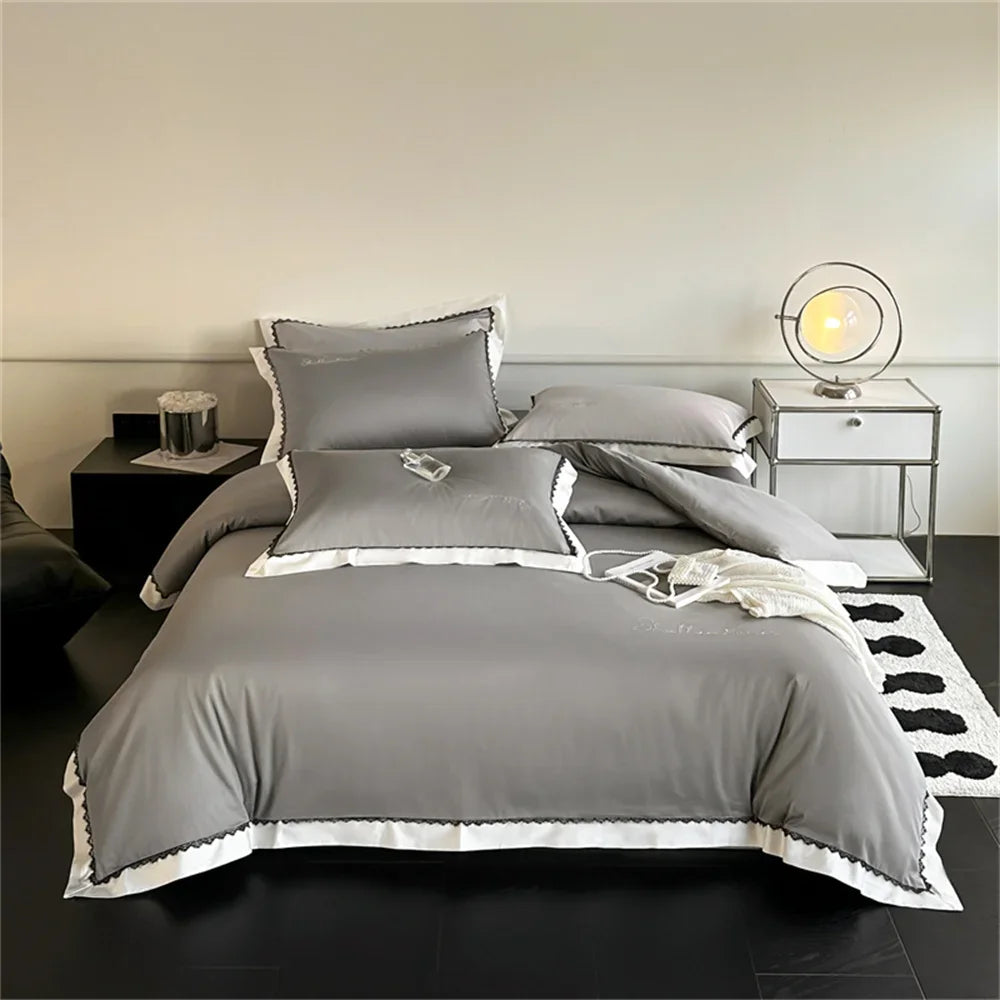 Decobites Hot Diamond Lace Egyptian Cotton Bedding Set: Sheet, Pillowcase, Duvet Cover, Full-Queen-King Size