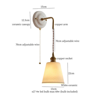 DecorBites™ مصباح حائط LED قابل للتعديل مخطط من السيراميك والنحاس ومرآة بجانب السرير