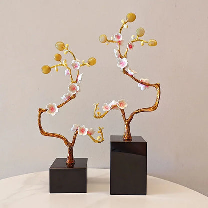 DecorBites™ Golden Tree Crystal Ball Plum Blossom Metal Decor Figurine
