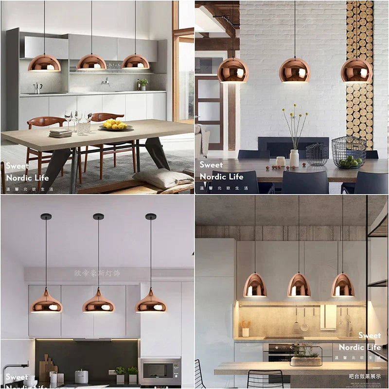 DecorBites™ Rose Gold Pendant Lights Metal Hanging Fixtures for Dining Room Island Bar Decor