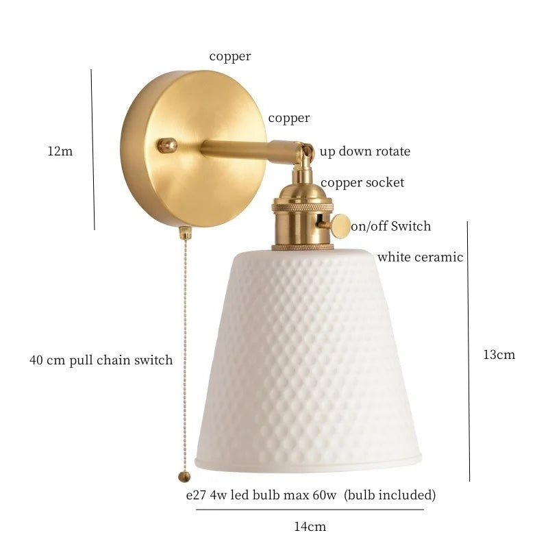 DecorBites™ Ceramic LED Wall Sconce with Pull Chain for Bedroom, Living Room, or Bathroom
